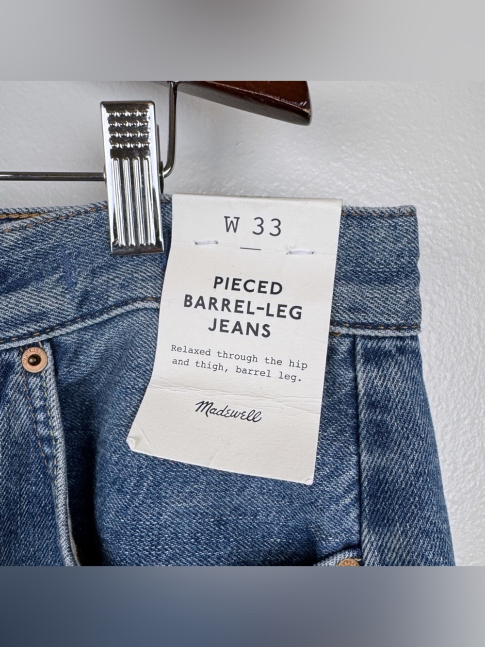 Madewell Pieced Barrel Leg Full Length Button Fly Jeans Size 33 NWT - Picture 8 of 10